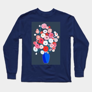 Cute Abstract Flowers in a Blue Vase Still Life Painting Long Sleeve T-Shirt